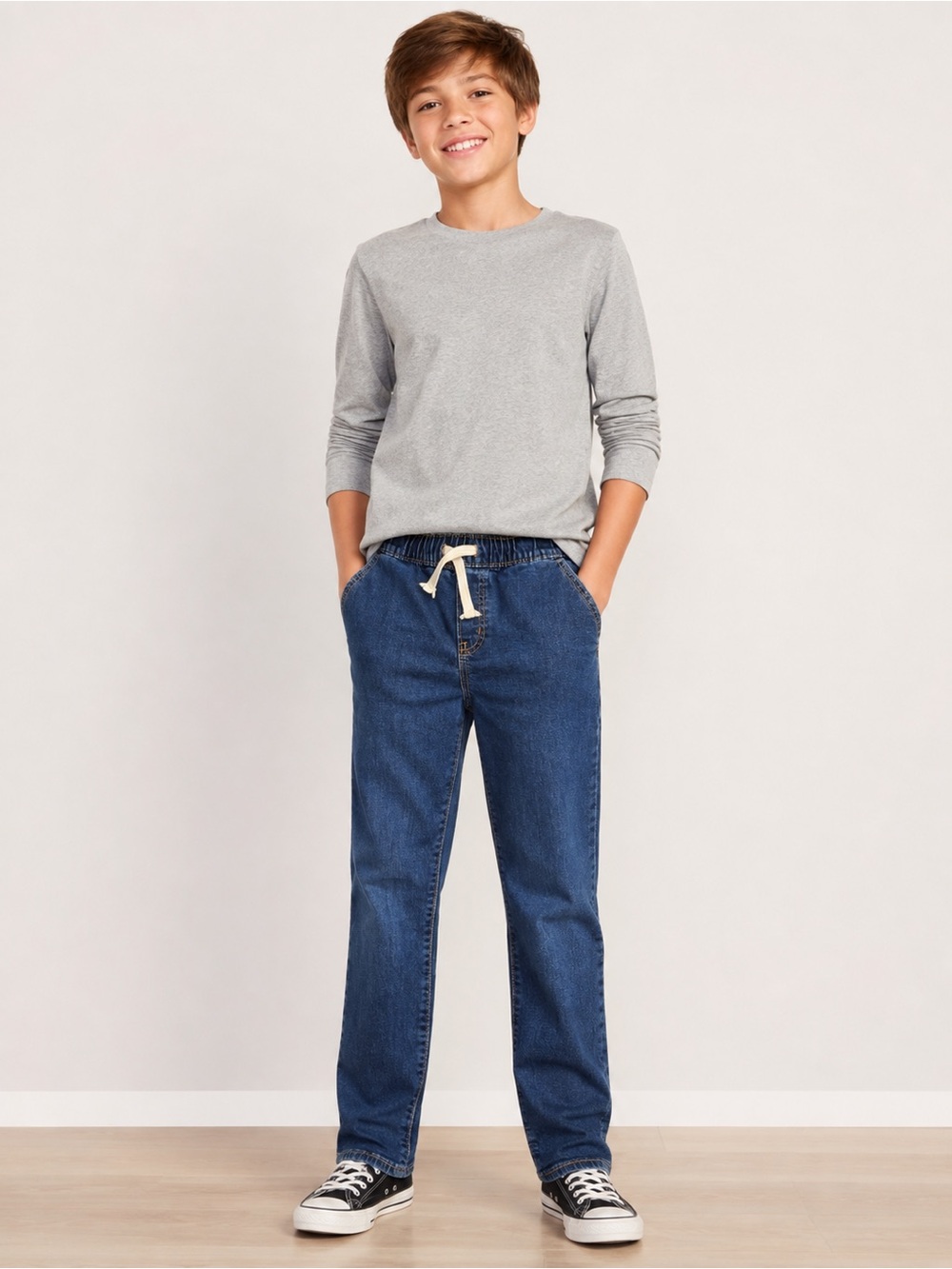 Old Navy Boys Jeans Size L 10-12 Straight Pull On Elastic Waist Drawstring